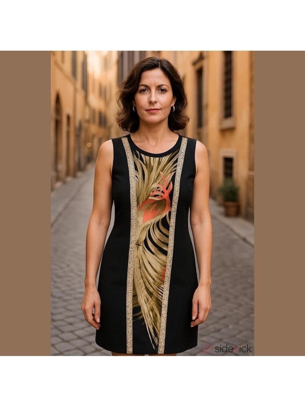 Sathiya Vintage Sleeveless Dress, Mixed Fabric, Size 46 EU/10 USA.Made In Italy.